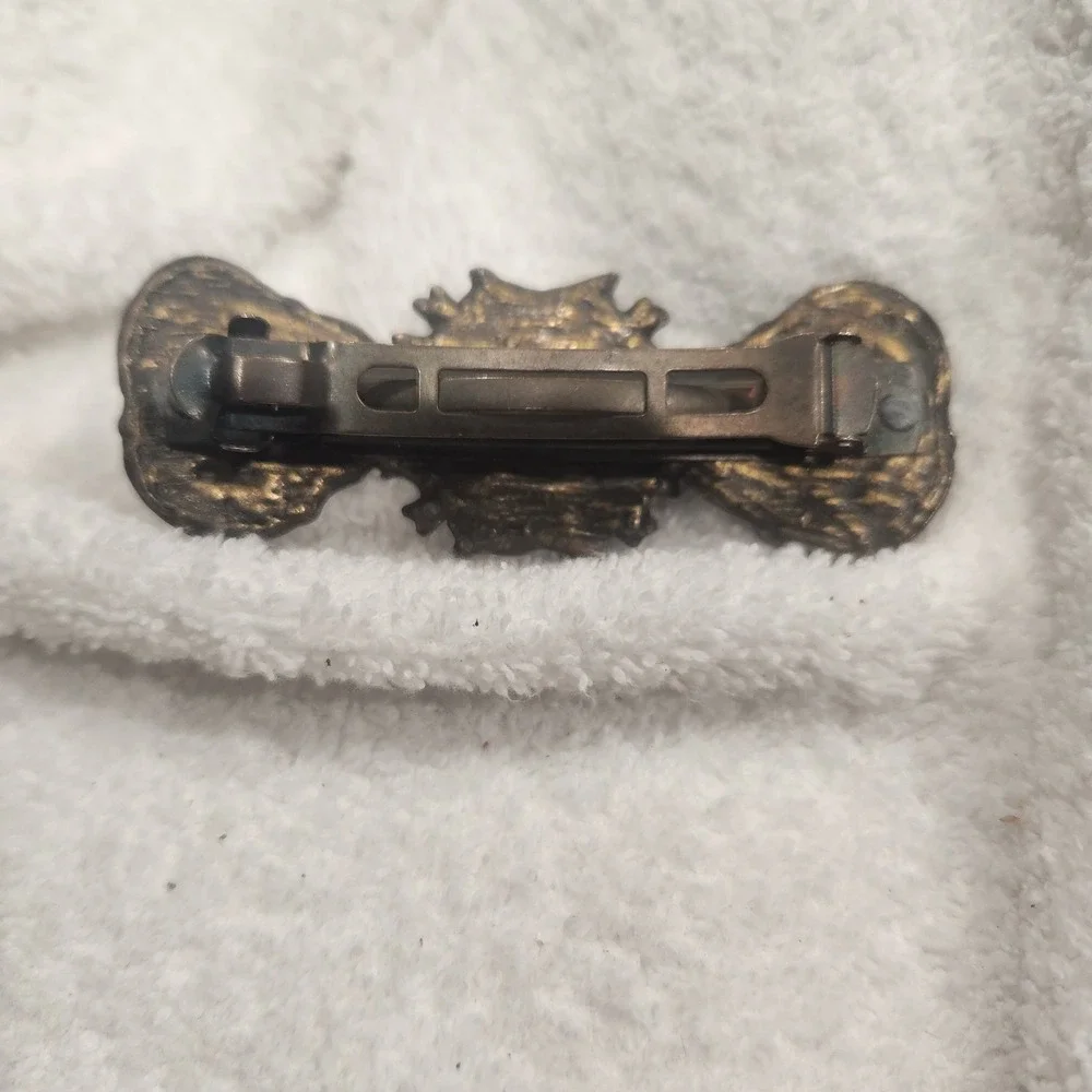 Vintage Bronze Heraldic‎ Crest Hair Barrette Medieval Lion Shield Knight Gothic